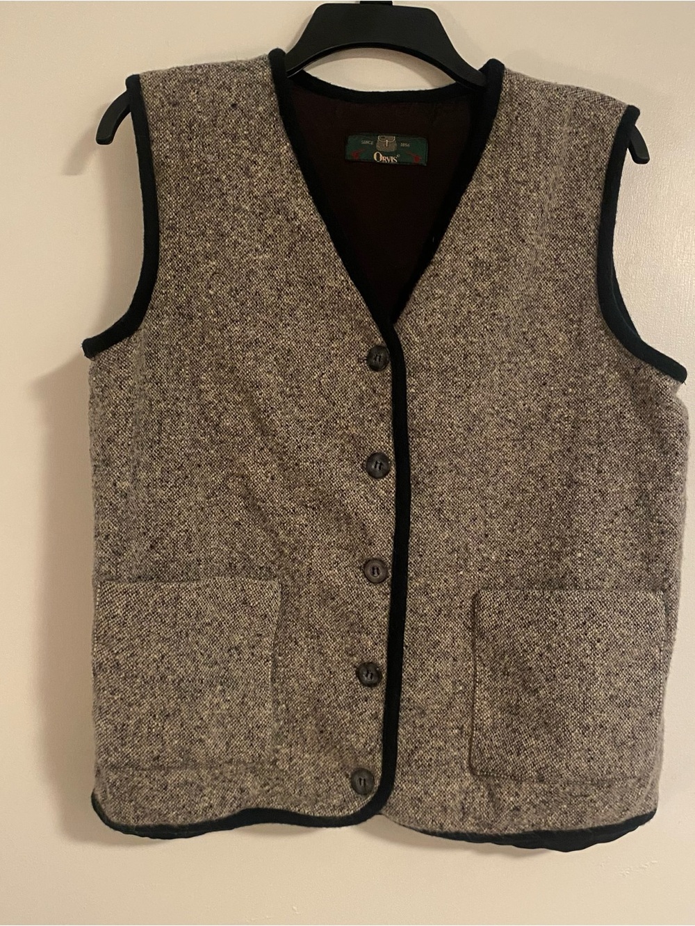 Vintage Orvis Vest Men’s M ? Tweed Button Down Black/Gray Preppy Business Work